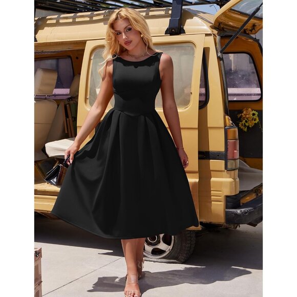 Women's Sleeveless Backless A-Line Evening Dress Long Formal Gown - Picture 5 of 7